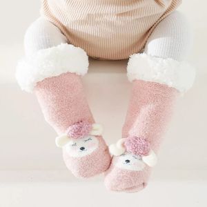Детские зимние теплые носки Длинные кашемировые шерстяные гетры утепленные носки до колена для маленьких девочек Нескользящие домашние носки-тапочки 240111