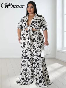 Wmstar Plus Size Set due pezzi Abbigliamento Camicie Top e pantaloni Gamba larga in coordinato Dropshopping all'ingrosso 2023 240111