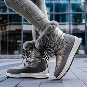 Boots Fashion Women Winter Water Proof Flat Lace Up Keep Warm Snow Comfortable Mid Shoes For