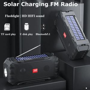 Radio Portable Emgency FM Radio Solar Charging Radios Mottagare Hifi Sound Bluetooth -högtalare med LED -ficklampa TF USB Musikspelare