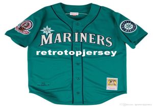 Ken Griffey Jr Seattle 24 Mitchell Ness Retro 1995 버튼 녹색 업 Jersey1498501