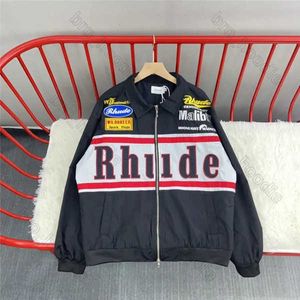 Jaquetas masculinas Rhude Jaqueta Mulheres 1 Top Quality Hip Hop Outerwear Emblema Bordado Lapela Rude Jaqueta Windbreaker Casacos Preto Jaqueta Vermelha D5OF