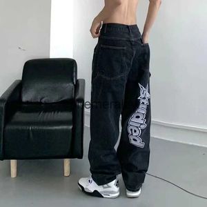 Men's Jeans American street clothing retro trend pocket jeans female letter star print high waist casual oversized straight pants womenephemeralew