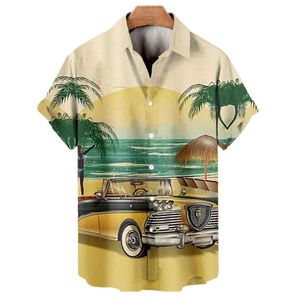 Skjortor sommar avslappnad vintage topp 3d tryckt bil lösa hawaiiansk herrskjorta strand aloha high fashion kläder ropahombre 5xl hip-hop casualMotion Style 932