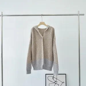 Frauen Strick Pullover Für Frauen 2024 Winter Herbst Mohair Mit Kapuze Pailletten Gradienten Lose Beiläufige Lange Hülse Strickjacke