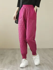 Calças femininas harem pant para mulheres acolchoadas zíper designer elástico cintura harajuku quente moda bolsos solto rua reta casual