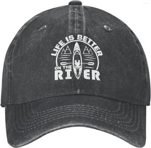 Ball Caps Kayak Life Hat Is Better On The River Adjustable Denim Washed Baseball Cap For Men Women