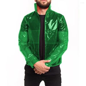 Men's Jackets Fashion Transparent PVC Waterproof Mens Long Sleeve Jackrts Fetish Plastic Stand Collar Coat Tosp Men Outdoor Club Show Jacket