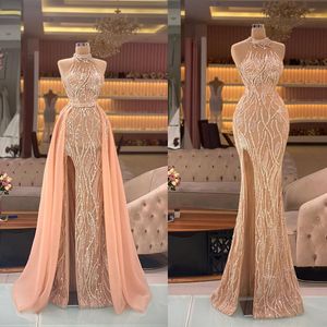 Elegant Evening Dresses Sequins Halter Sleeveless Prom Gowns For Women Slim Fit Detachable Train Skirt For Party Custom Made