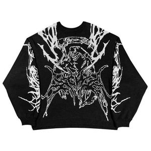 Erkekler Sıcak Kalite Örme Kazak Y2K Clother's Pullover Street Giyim Yün Sweaters Punk Vintage Top Goth Kış 240112