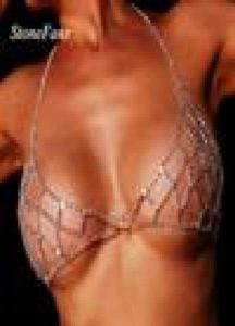 Stonefans Seksi Rhinestone Mesh Vücut Sütyen Zincir Bikini Kablo Demet Kolye Kadınlar Kristal Bel Göbek Vücut Takı Sevgililer Hediyesi T25427736