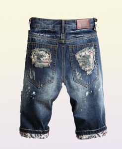 Smala jeans shorts män märke rippade sommar capri men039s mode cyklist casual elasticitet nödställda hål blå denim kort jean4461147