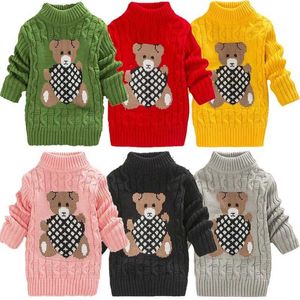 Pullover 2023 Winter Stich Jungen Mädchen Pullover Dick Gestrickte Boden Rollkragen Shirts Hohe Kragen Pullover Kleinkind Kinder KleidungL2401