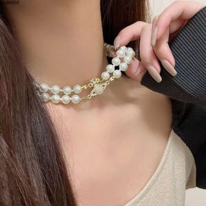 Designer Diamond Pearl Necklace Womens High Neckchain Collar