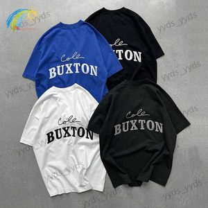 Homens camisetas Clássico Slogan Patch Bordado Cole Buxton T-shirt Homens Mulheres 1 1 Melhor Qualidade Royal Azul Marrom Preto Branco CB Tee Top Tag T240112