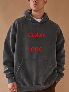 100% cotone fai da te personalizzato il tuo DTG stampa lavato felpa con cappuccio da uomo streetwear retrò vintage pullover con cappuccio HipHop 240112