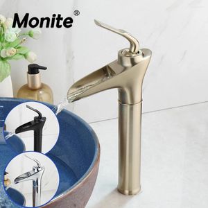 Torneiras de pia do banheiro Monite Matte Black Wash Basin Mixer Torneira Deck Mount Vanity Tap Escovado Ouro Água Fria