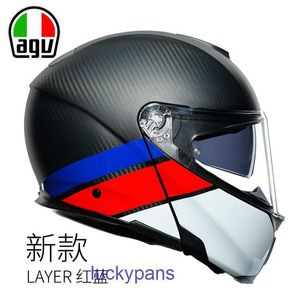 Motocicleta italiana mola de carbono capacete agv fibra e05 rosto aberto lente dupla corrida completa 3 x2nu