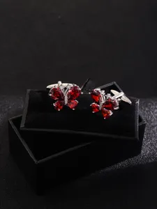 Red zircon inlaid with butterfly cufflinks for women's fashionable formal wear