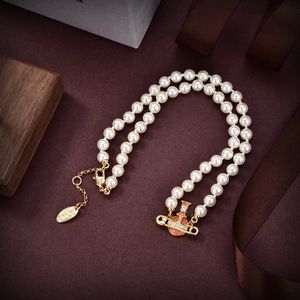 Saturn Designer Women Pearl Naszyjnik Viviane Choker Łańcuch wisiorek Crystal 18 -krotny złoty mosiężna mosiężna Naszyjnik Westwood Akcesoria 5476576