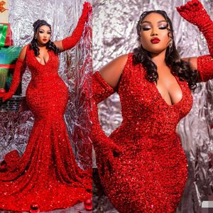 Sexy Backless Prom Plus Size Red Mermaid Sparkling Sequined Lace Formal Evening Dresses Birthday Party Dress Second Reception Gowns Vestido De Sorrie Am373 407