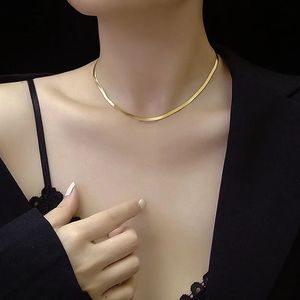 100 Pure Silver S925 Thin Flat Snake Chain Short Choker 18K Gold Plated Necklace for Women Birthday Gifts Jewelry 240111