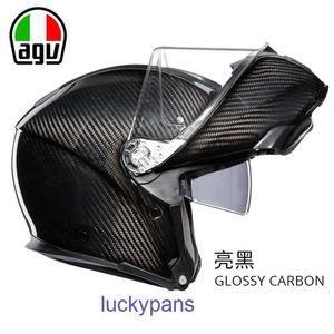 Primavera agv e05 capacete de motocicleta fibra carbono italiano rosto aberto lente dupla corrida completa dskj