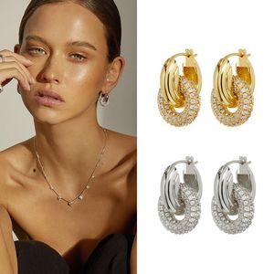 Earrings Designer For Women 925 Sterling Hoop Stud Metal Locking Rhinestone Zirconia Stud Party Weddings Jewelry Gift