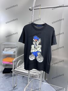Xinxinbuy 2024 Erkekler Tasarımcı Tee T Shirt Örme Jacquard Bear 1854 Kadın Siyah Beyaz Sarı Kırmızı S-2XL