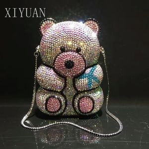 women Hollow Out Bear shape Crystal Clutch Evening Bag Wedding Party Cocktail purse wallet MInaudiere Handbag shoulder bag gifts 240111