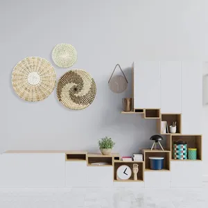 Bottiglie Set di 3 cestini di vimini decorativi da parete, alghe marine intrecciate naturali, ornamenti piatti appesi, cesto rotondo Boho