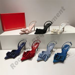 Sara Siyah Rhinestone Slingback Sandal Toe Altın Kristal Sandal Zarif Sandalet Stiletto Yüksek Topuk Rene Caovilla Kristal Elbise Ayakkabı Gümüş Taban Kadın Pompalar