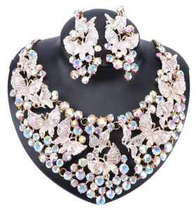 Mode Kristall Schmetterling Halskette Ohrring Schmuck Sets Für Frauen Bräute Braut Hochzeit Party Kostüm Schmuck7618556