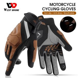 West Cykling Motorcykelcykelhandskar Pekskärm Fullfingerväg Cykel Mitts Män Kvinnor Gym Wear-Resistent Sport Equipment 240112