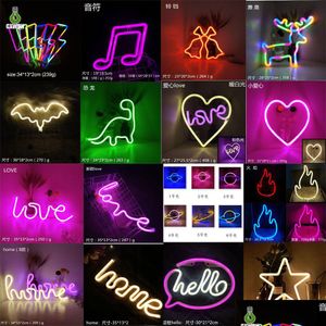 LED Neon Sign MTI Styles Light Signs Wall Decor Lamp Rainbow Battery eller USB Operated Table Night Lights For Girls Children Baby Room DHQ0B