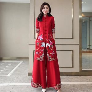 Kinesisk stil Ancient Hanfu Woman Midi Qipao Två snitt Set Traditionell klädklänning Byt Oriental 240111
