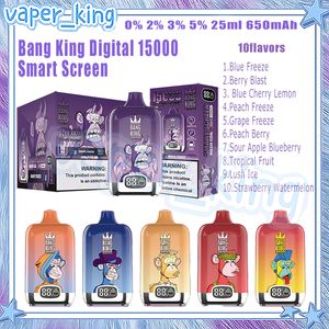 Bang King Digital 15000 Smart Screen Puff Disposable Electronic Cigarette Mesh Coil 25 ML POD 650mAh Battery Electronic Cigs Puffs 15K 0% 2% 3% 5% 10 smaker Vape Pen Kit