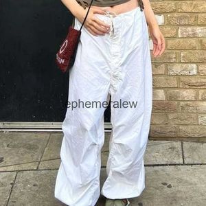 Calças femininas capris perna larga calças de carga para mulheres streetwear solto baggy sweatpants cordão reto cintura baixa feminino casual y2k hip hop joggers