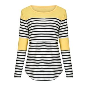 Women Maternity Tshirt Clothes Summer Fall Long Sleeve Stripe Nursing Top Breastfeeding Shirts Pregnancy Plus Size 240111