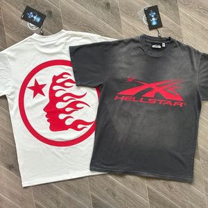 24SS Yıkama Gri Hellstar Studio Erkekler için Baskılı T-Shirt 1 1 Yüksek Kaliteli Pamuklu Gündelik Tişört 240112