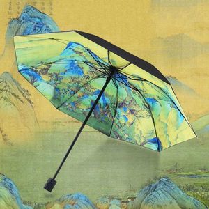 Umbrellas Automatic Umbrellas Mountain Peaks Compact Sun Umbrella Men Folding Travel Parasol Rain Women Black Coating Manual Umbrella YQ240112