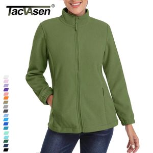 Tacvasen zíper bolso verde blusão das mulheres jaquetas de lã zip completo outono jaquetas caminhadas casaco ao ar livre trabalho jaqueta outwear 240111