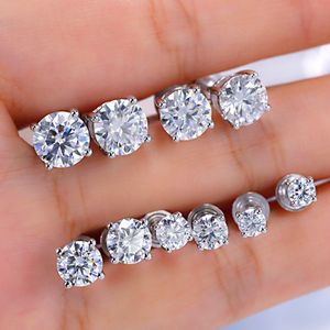 Anti-allergico S925 Sterling Silver Pass Diamond Test Lampeggiante Rotondo Moissanite Orecchini Borchie Bel Regalo per Uomini Donne