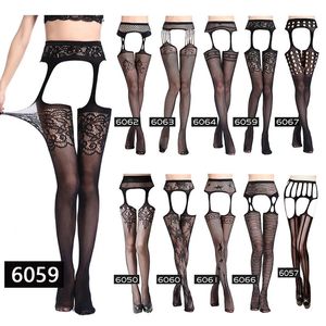 Women Sexy Lingerie Stockings Garter Belt Stripe Elastic Black Fishnet Stocking Thigh Sheer Tights Pantyhose dropship 240111