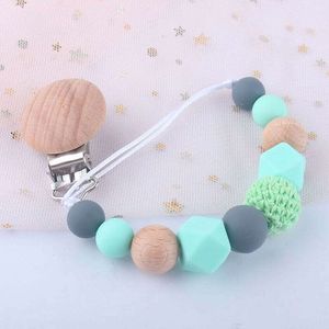 Baby Pacifier Clip Chain Holder Teething Beads Wooden Silicone