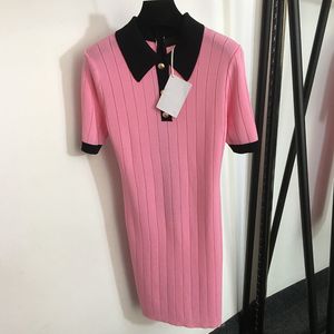 Vestido de punto con cuello Polo para niñas, faldas largas de lujo, vestido camisero de diseñador con botones, vestidos encantadores para exteriores, vestido de fiesta de marca