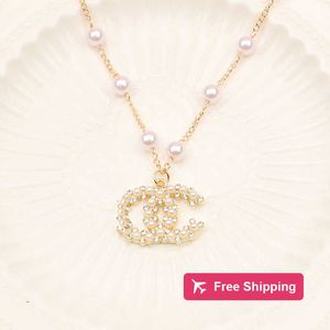 Pendant Necklaces Luxury Designer Brand Double Letter Pendant Necklaces Chain 18K Gold Plated Pearl Crysatl Rhinestone Sweater Long Newklace for Women Wedding Jew