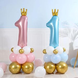 Party Decoration Baby Boy Girl Ins Pastel Pink Blue Crown Digital 1 Balloon Shower 1st First One Year Birthday Kids