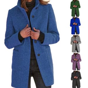 Feminino manga comprida gola de pé único breasted jaqueta de mistura de lã de inverno jaqueta longa jaqueta de inverno casual 240112