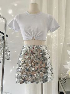 HOUZHOU Sequin Mini Skirt Women Sexy High Waist A-line Slim Short Skirt with Paillettes Streetwear Korean Y2k Evening Party Club 240112